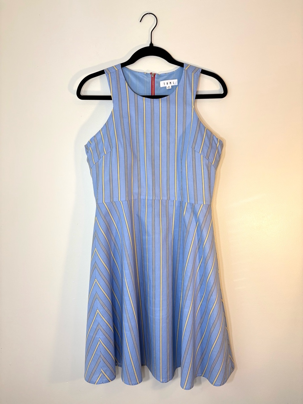 THML Light Blue Striped Sleeveless Fit & Flare Dress